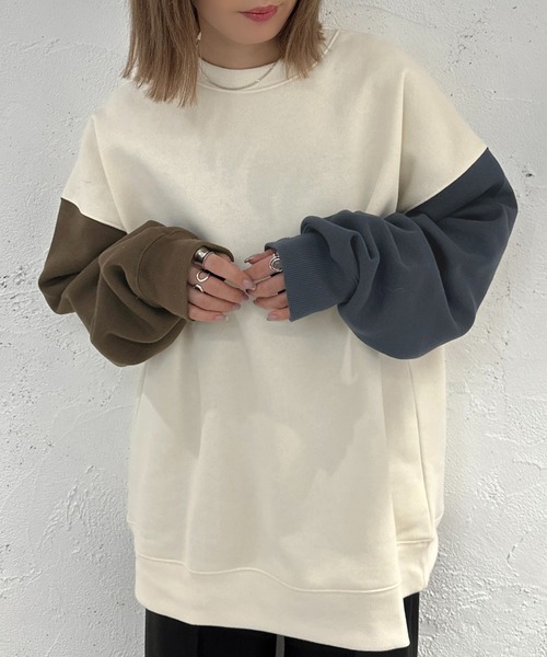 apres jour mignon(アプレジュールミニョン)の「袖配色スウェット【ZOZOTOWN限定アイテム】(スウェット・レディース・ベージュ系その他/ナチュラル/アイボリー・X-LARGE/フリー)」の6枚目の写真