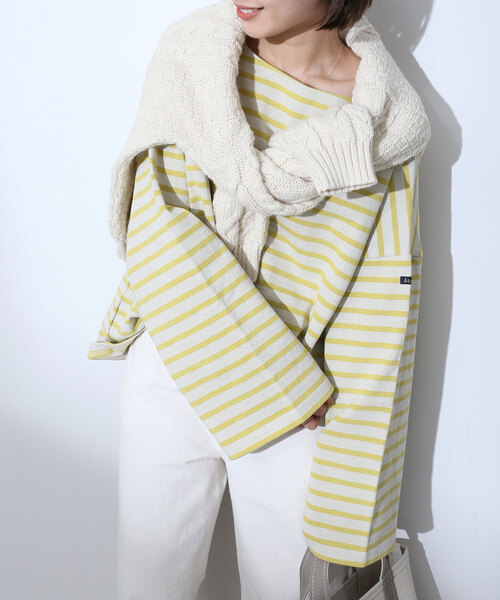 SLOBE IENA（スローブイエナ）の「【LE MINOR/ルミノア】SLOBE別注 ビッグボーダーカットソー（Tシャツ/カットソー・レディース・グリーン/イエロー・FREE）」の16枚目の写真