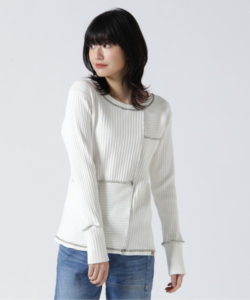 AVIREX（アヴィレックス）の「《直営店限定》RANDOM RIB MILITARY TOPS/ ランダムリブミリタリートップス（Tシャツ/カットソー・レディース・ブラック/ホワイト系2/ミント・M/S）」の2枚目の写真