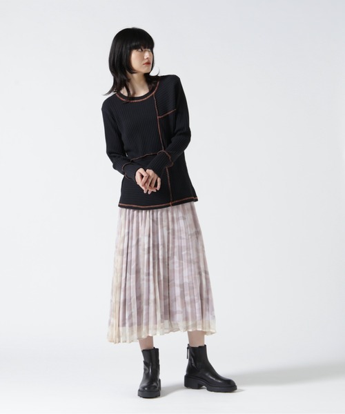 AVIREX（アヴィレックス）の「《直営店限定》RANDOM RIB MILITARY TOPS/ ランダムリブミリタリートップス（Tシャツ/カットソー・レディース・ブラック/ホワイト系2/ミント・M/S）」の10枚目の写真