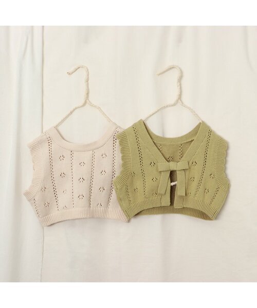 apres les cours（アプレレクール）の「【前後OK】2WAYリボンニットベスト（ニット/セーター・キッズ・イエロー/アイボリー・100/120/140）」の3枚目の写真