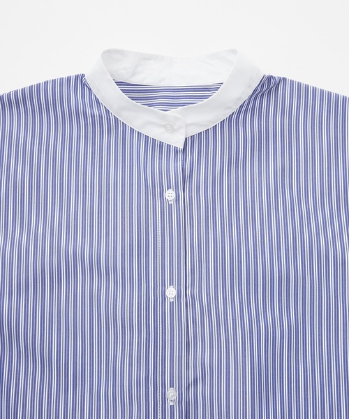 BONLECILL（ボンルシール）の「ボリュームスリーブ バンドカラーマルチストライプロングシャツワンピース（シャツワンピース・レディース・ネイビー/オレンジ/ブラック/オフホワイト/ネイビー系1/ブラック系1・FREE）」の15枚目の写真