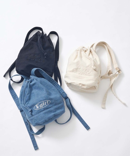 X-girl(エックスガール)の「MINI KNAPSACK(バックパック/リュック・レディース・ブラック/オフホワイト/ライトブルー・ONE SIZE)」の4枚目の写真