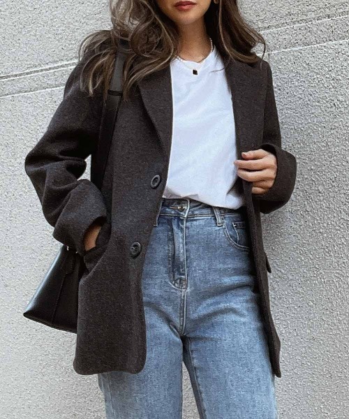 esutoreja（エストレジャ）の「アースカラーカジュアルジャケット（テーラードジャケット・レディース・グレー/カーキ/ベージュ・FREE）」の2枚目の写真