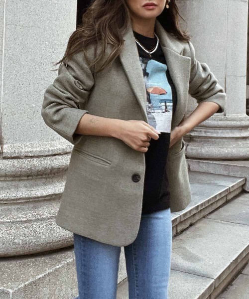 esutoreja（エストレジャ）の「アースカラーカジュアルジャケット（テーラードジャケット・レディース・グレー/カーキ/ベージュ・FREE）」の3枚目の写真