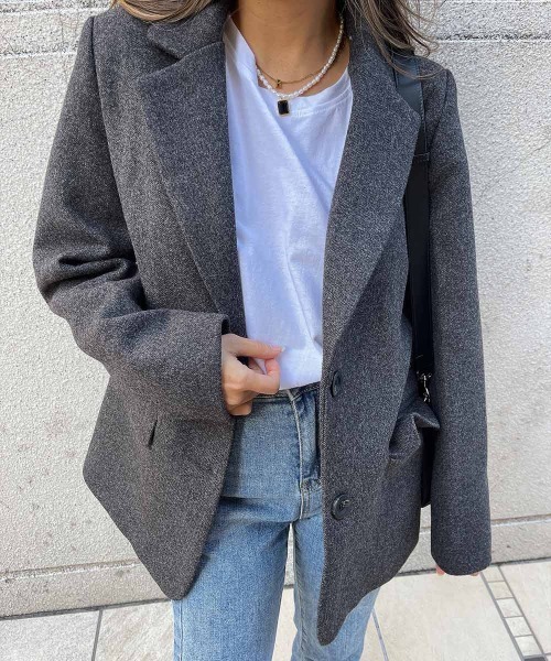 esutoreja（エストレジャ）の「アースカラーカジュアルジャケット（テーラードジャケット・レディース・グレー/カーキ/ベージュ・FREE）」の8枚目の写真