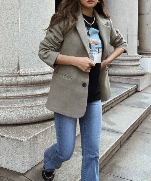 esutoreja（エストレジャ）の「アースカラーカジュアルジャケット（テーラードジャケット・レディース・グレー/カーキ/ベージュ・FREE）」の15枚目の写真