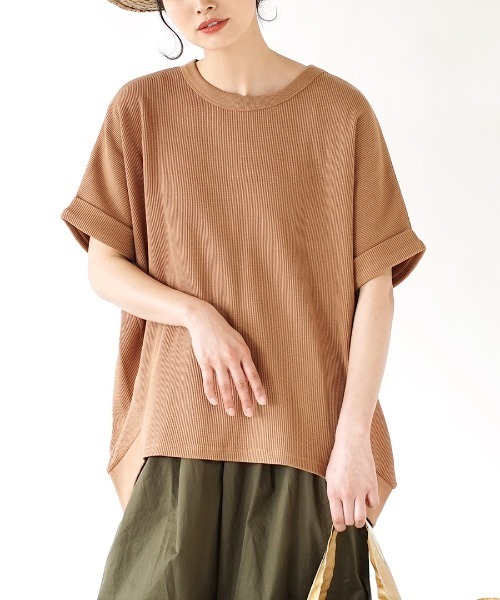 zootie(ズーティー)の「ワッフルカットソー ロールアップ ドルマンスリーブ プルオーバー(Tシャツ/カットソー・レディース・ブラック/オフホワイト/オレンジ/ダークグリーン/マスタード/ライトグレー/グレイッシュベージュ/ミント/チャコール/アイボリー/ワインレッド/ネイビー・フリー)」の12枚目の写真