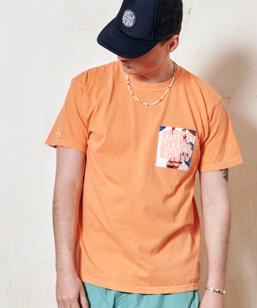 SALT&MUGS(ソルトアンドマグス)の「VINTAGE FABRIC PKT TEE(Tシャツ/カットソー・メンズ・ブルー/オレンジ/ホワイト/イエロー・SMALL/MEDIUM/X-LARGE/LARGE)」の4枚目の写真