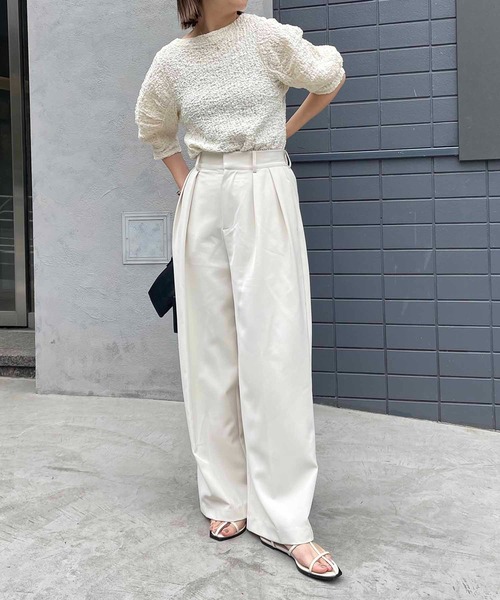 CAPRICIEUX LE'MAGE（カプリシューレマージュ）の「5分袖シャーリングパフプルオーバー（Tシャツ/カットソー・レディース・ブラック/ホワイト・FREE）」の7枚目の写真