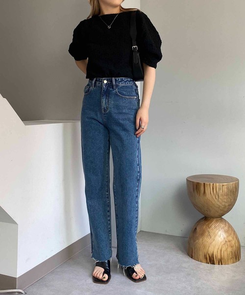 CAPRICIEUX LE'MAGE（カプリシューレマージュ）の「5分袖シャーリングパフプルオーバー（Tシャツ/カットソー・レディース・ブラック/ホワイト・FREE）」の19枚目の写真