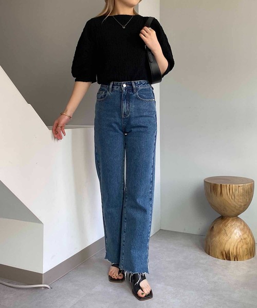 CAPRICIEUX LE'MAGE（カプリシューレマージュ）の「5分袖シャーリングパフプルオーバー（Tシャツ/カットソー・レディース・ブラック/ホワイト・FREE）」の21枚目の写真