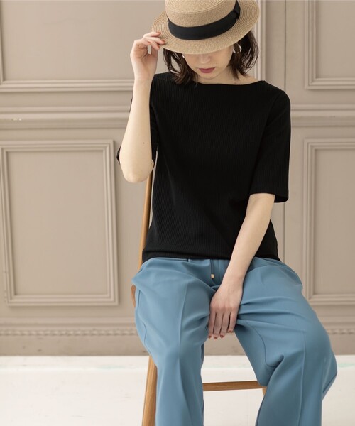 OPAQUE.CLIP（オペークドットクリップ）の「◆GIZAコットン リブカットソー【洗濯機洗い可】（Tシャツ/カットソー・レディース・ブラック/グリーン/オフホワイト/ライトベージュ・34/36/38/40/42）」の8枚目の写真