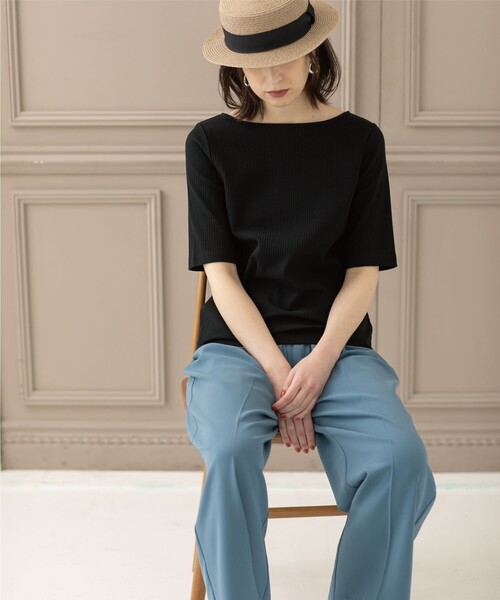 OPAQUE.CLIP（オペークドットクリップ）の「◆GIZAコットン リブカットソー【洗濯機洗い可】（Tシャツ/カットソー・レディース・ブラック/グリーン/オフホワイト/ライトベージュ・34/36/38/40/42）」の9枚目の写真