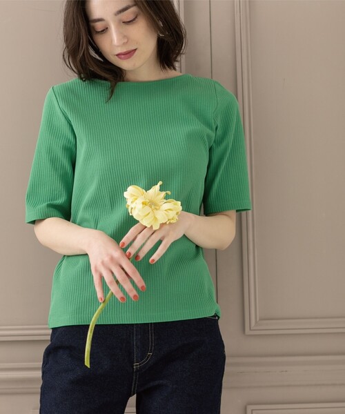 OPAQUE.CLIP（オペークドットクリップ）の「◆GIZAコットン リブカットソー【洗濯機洗い可】（Tシャツ/カットソー・レディース・ブラック/グリーン/オフホワイト/ライトベージュ・34/36/38/40/42）」の15枚目の写真