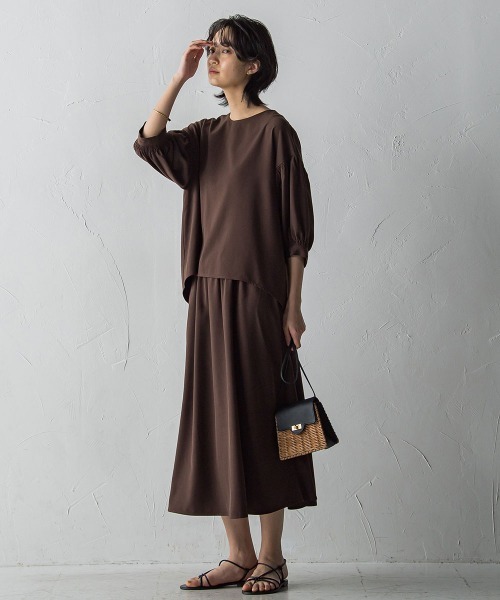 MAYSON GREY(メイソングレイ)の「タックフレアスカート≪セットアップ対応≫(スカート・レディース・ブラウン/グリーン/オフホワイト/ブラック・M)」の8枚目の写真