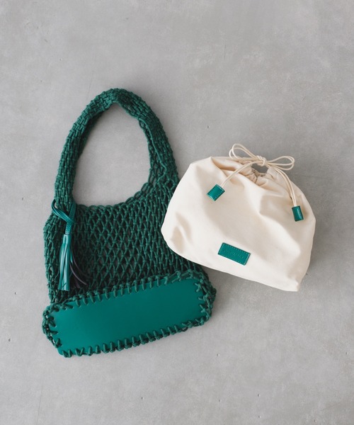 Actually（アクチュアリー）の「マクラメバッグ（トートバッグ・レディース・ブラック/ベージュ/グリーン/ブルー・フリー）」の4枚目の写真