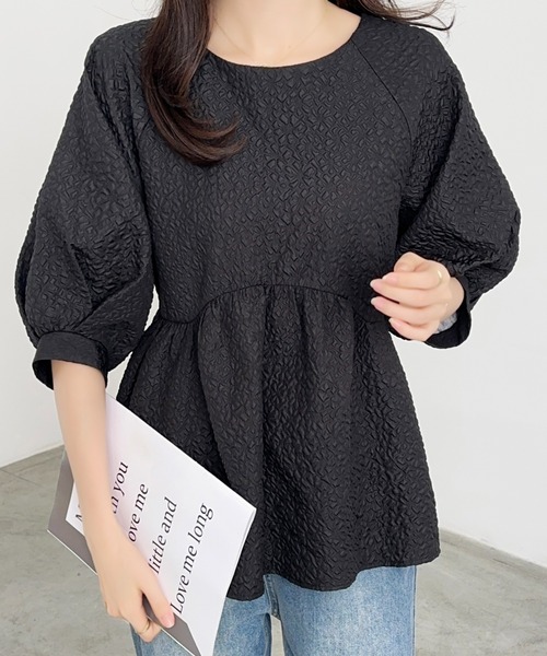 ECLIN（エクラン）の「ふくれジャガードペプラムブラウス（シャツ/ブラウス・レディース・グリーン/ブラック/ホワイト/モカ・L/M）」の6枚目の写真