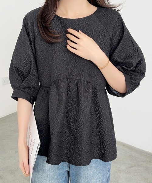 ECLIN（エクラン）の「ふくれジャガードペプラムブラウス（シャツ/ブラウス・レディース・グリーン/ブラック/ホワイト/モカ・L/M）」の7枚目の写真