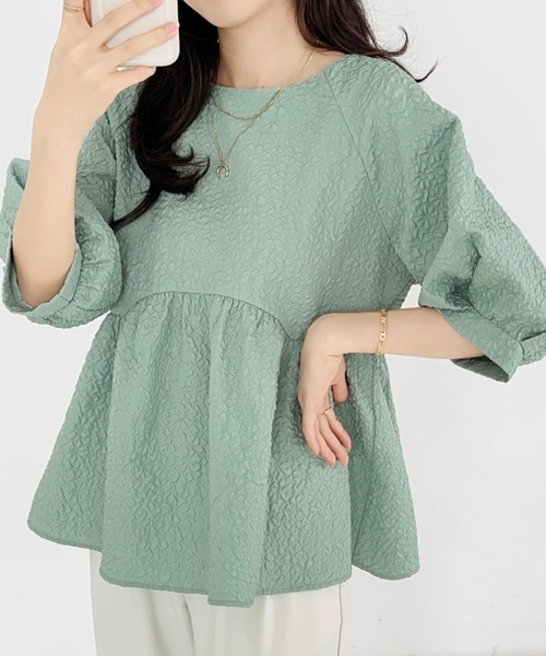 ECLIN（エクラン）の「ふくれジャガードペプラムブラウス（シャツ/ブラウス・レディース・グリーン/ブラック/ホワイト/モカ・L/M）」の15枚目の写真