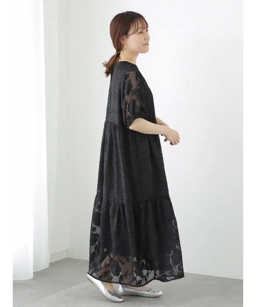 ehka sopo（エヘカソポ）の「シアー花柄ジャカードワンピース（ワンピース・レディース・サックスブルー/ブラック/キナリ・F）」の3枚目の写真