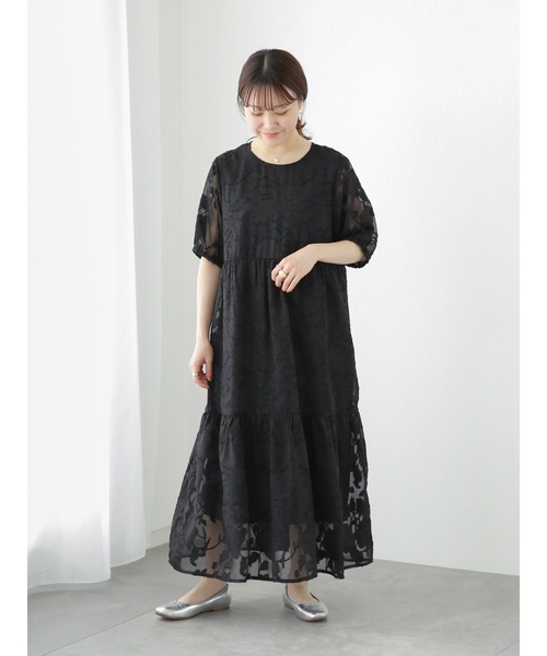 ehka sopo（エヘカソポ）の「シアー花柄ジャカードワンピース（ワンピース・レディース・サックスブルー/ブラック/キナリ・F）」の8枚目の写真