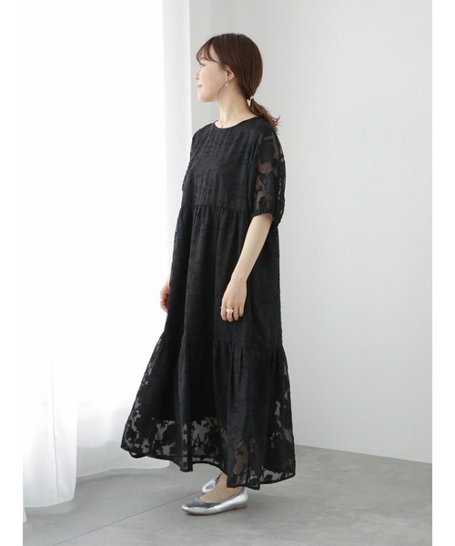 ehka sopo（エヘカソポ）の「シアー花柄ジャカードワンピース（ワンピース・レディース・サックスブルー/ブラック/キナリ・F）」の9枚目の写真