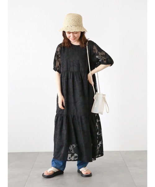ehka sopo（エヘカソポ）の「シアー花柄ジャカードワンピース（ワンピース・レディース・サックスブルー/ブラック/キナリ・F）」の13枚目の写真