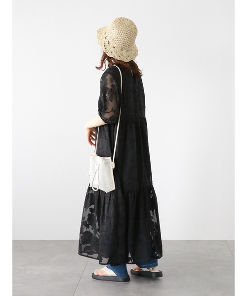 ehka sopo（エヘカソポ）の「シアー花柄ジャカードワンピース（ワンピース・レディース・サックスブルー/ブラック/キナリ・F）」の15枚目の写真