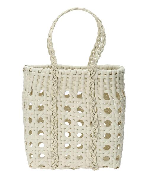 Samansa Mos2(サマンサ モスモス)の「透かし編みメルカドバッグ(ハンドバッグ・レディース・チャコールグレー/オフホワイト・F)」の4枚目の写真