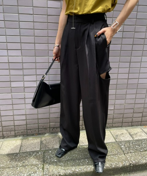 ブラックカットアウトワイドレッグパンツ SCYE BASICS サイベーシック ストレッチ コットン ドリル ワイドレッグ