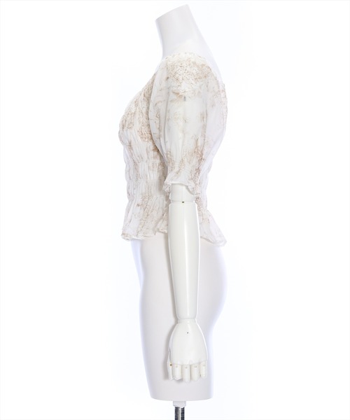 clear（クリア）の「トワルドジュイ柄シャーリング半袖ブラウス （シャツ/ブラウス・レディース・ベージュ/ブルー・F）」の6枚目の写真