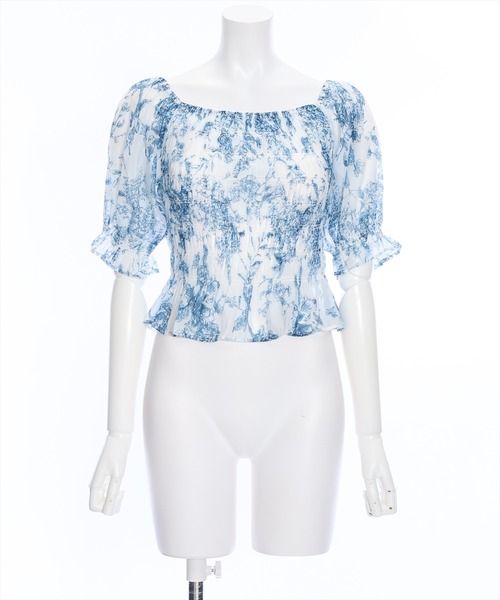 clear（クリア）の「トワルドジュイ柄シャーリング半袖ブラウス （シャツ/ブラウス・レディース・ベージュ/ブルー・F）」の10枚目の写真