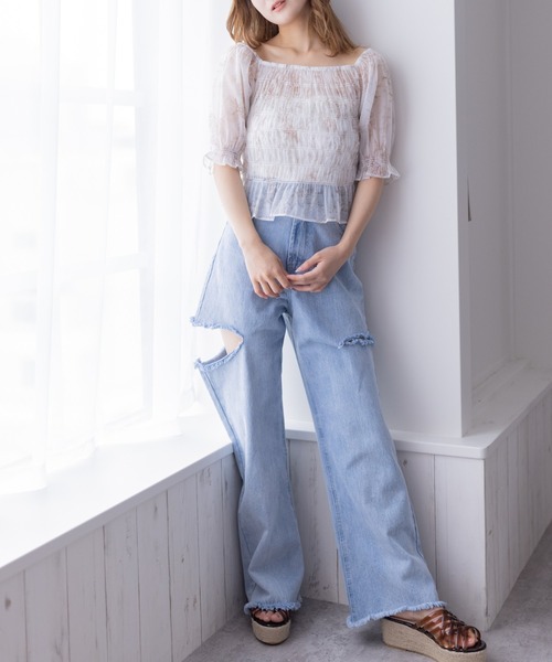 clear（クリア）の「トワルドジュイ柄シャーリング半袖ブラウス （シャツ/ブラウス・レディース・ベージュ/ブルー・F）」の18枚目の写真