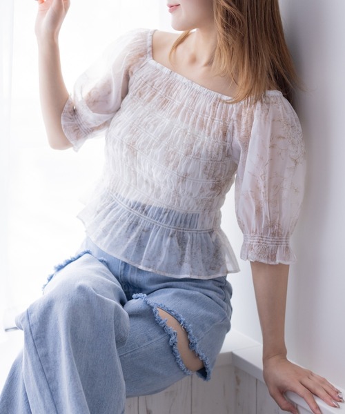 clear（クリア）の「トワルドジュイ柄シャーリング半袖ブラウス （シャツ/ブラウス・レディース・ベージュ/ブルー・F）」の19枚目の写真