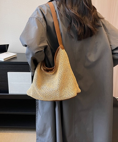 aimoha（アイモハ）の「大容量　手編みトートバッグ（かごバッグ・レディース・ホワイト/ブラウン/ブラック・FREE）」の3枚目の写真