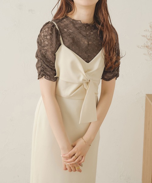 Ambre Neige（アンブルネージュ）の「シアーシャーリングレーストップス／【WEB/EC限定商品】（シャツ/ブラウス・レディース・アイボリー/ダークブラウン・FREE）」の9枚目の写真