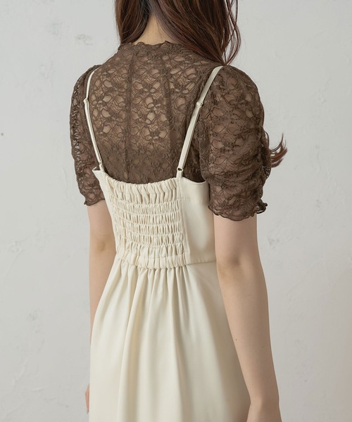 Ambre Neige（アンブルネージュ）の「シアーシャーリングレーストップス／【WEB/EC限定商品】（シャツ/ブラウス・レディース・アイボリー/ダークブラウン・FREE）」の6枚目の写真