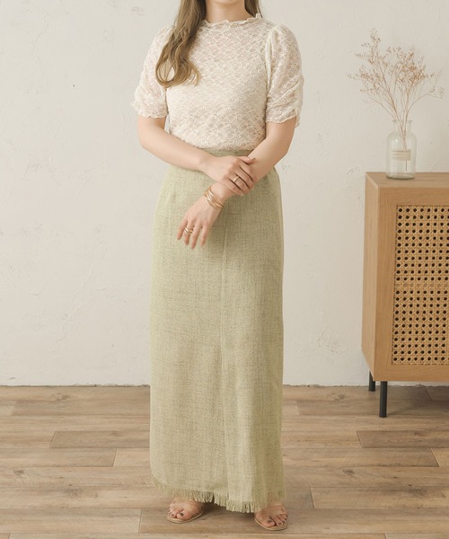 Ambre Neige（アンブルネージュ）の「シアーシャーリングレーストップス／【WEB/EC限定商品】（シャツ/ブラウス・レディース・アイボリー/ダークブラウン・FREE）」の7枚目の写真