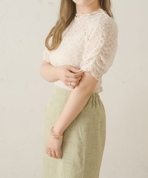Ambre Neige（アンブルネージュ）の「シアーシャーリングレーストップス／【WEB/EC限定商品】（シャツ/ブラウス・レディース・アイボリー/ダークブラウン・FREE）」の4枚目の写真