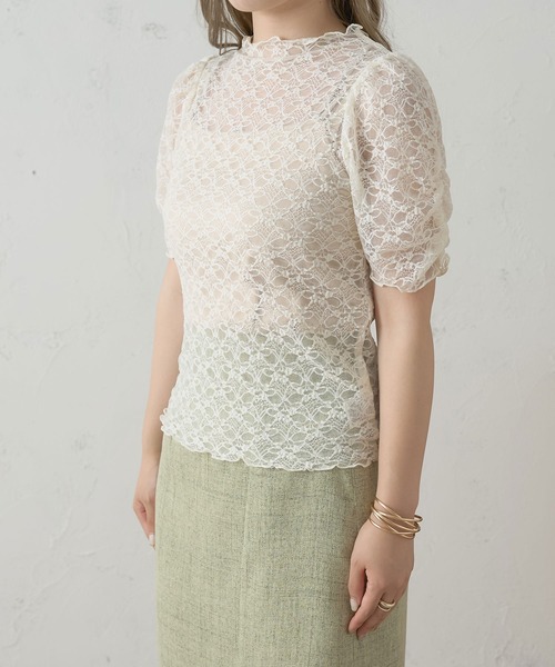 Ambre Neige（アンブルネージュ）の「シアーシャーリングレーストップス／【WEB/EC限定商品】（シャツ/ブラウス・レディース・アイボリー/ダークブラウン・FREE）」の10枚目の写真