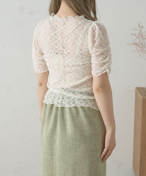 Ambre Neige（アンブルネージュ）の「シアーシャーリングレーストップス／【WEB/EC限定商品】（シャツ/ブラウス・レディース・アイボリー/ダークブラウン・FREE）」の12枚目の写真