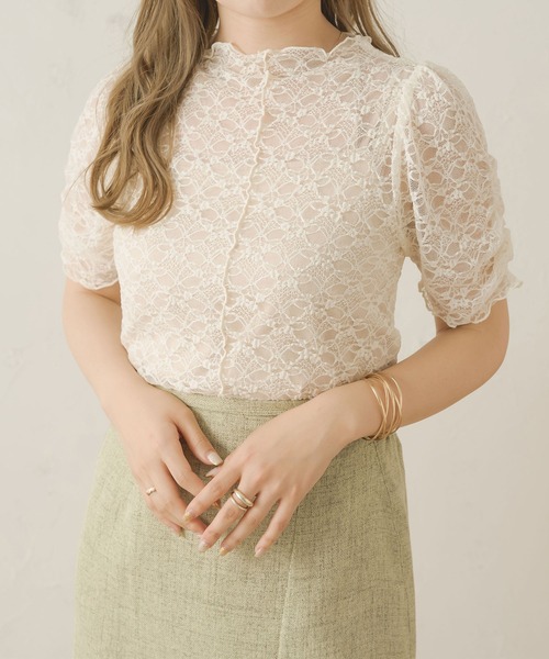 Ambre Neige（アンブルネージュ）の「シアーシャーリングレーストップス／【WEB/EC限定商品】（シャツ/ブラウス・レディース・アイボリー/ダークブラウン・FREE）」の13枚目の写真