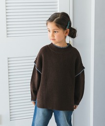 【ママとおそろい】モックネック 袖切り替え ニット プルオーバー