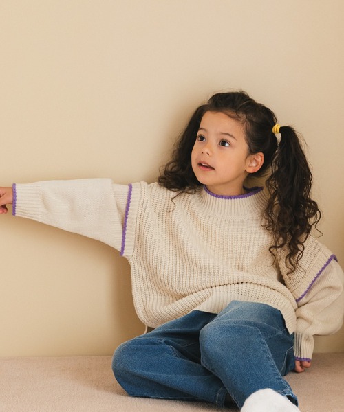 pairmanon（ペアマノン）の「【ママとおそろい】モックネック 袖切り替え ニット プルオーバー（ニット/セーター・キッズ・ブラウン/アイボリー/ベージュ・S/M/XS/L）」の2枚目の写真