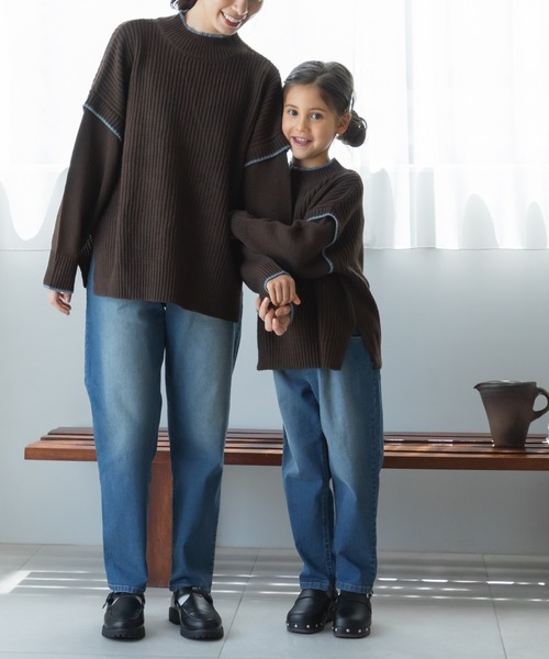 pairmanon（ペアマノン）の「【ママとおそろい】モックネック 袖切り替え ニット プルオーバー（ニット/セーター・キッズ・ブラウン/アイボリー/ベージュ・S/M/XS/L）」の9枚目の写真