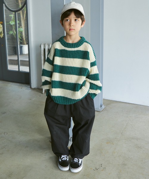 PAIRMANON STREET（ペアマノンストリート）の「【PAIRMANON STREET】太ボーダー ローゲージ オーバーサイズ ニット（ニット/セーター・キッズ・ブラック/グリーン/ネイビー・S/L/M）」の7枚目の写真