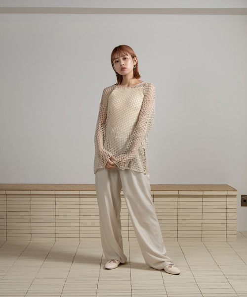Amiur(エミレ)の「smooth mesh tops / スムースメッシュトップス(Tシャツ/カットソー・レディース・アイボリー/グリーン系その他/ブラック/ピンク・FREE)」の11枚目の写真