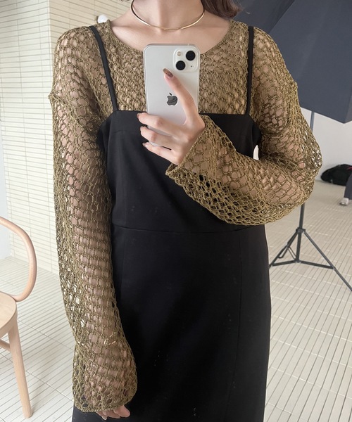 Amiur(エミレ)の「smooth mesh tops / スムースメッシュトップス(Tシャツ/カットソー・レディース・アイボリー/グリーン系その他/ブラック/ピンク・FREE)」の7枚目の写真