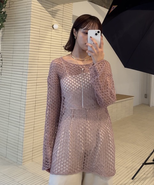 Amiur(エミレ)の「smooth mesh tops / スムースメッシュトップス(Tシャツ/カットソー・レディース・アイボリー/グリーン系その他/ブラック/ピンク・FREE)」の9枚目の写真